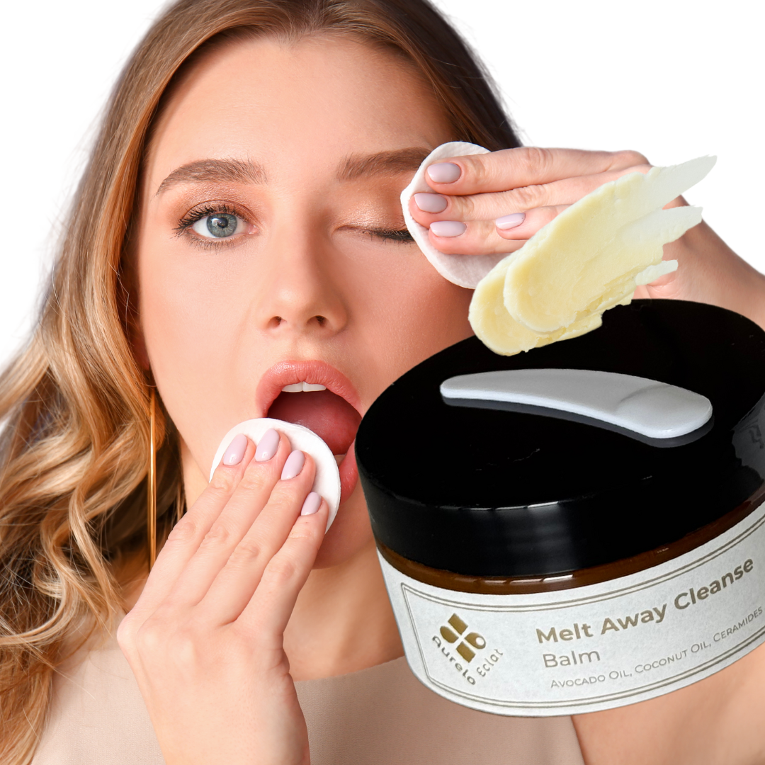 women wiping off Melt Away Cleanse Balm off face with cotton pads